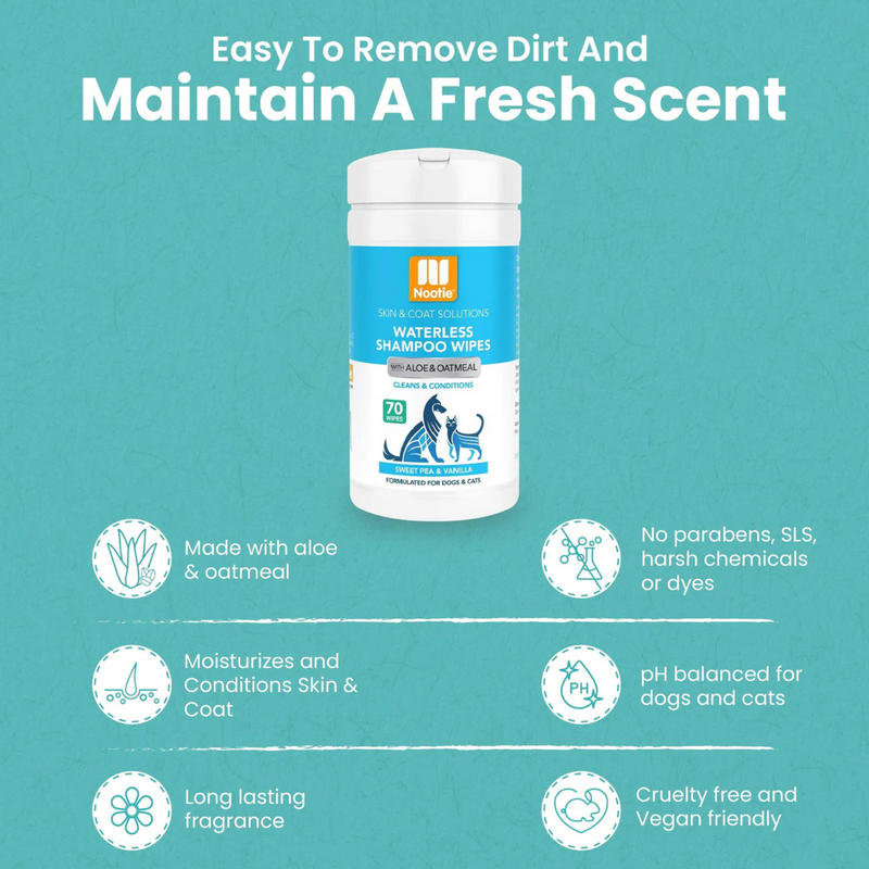 猫狗通用免洗湿巾 - 含芦荟燕麦甜豌豆香草香型 - 70片装