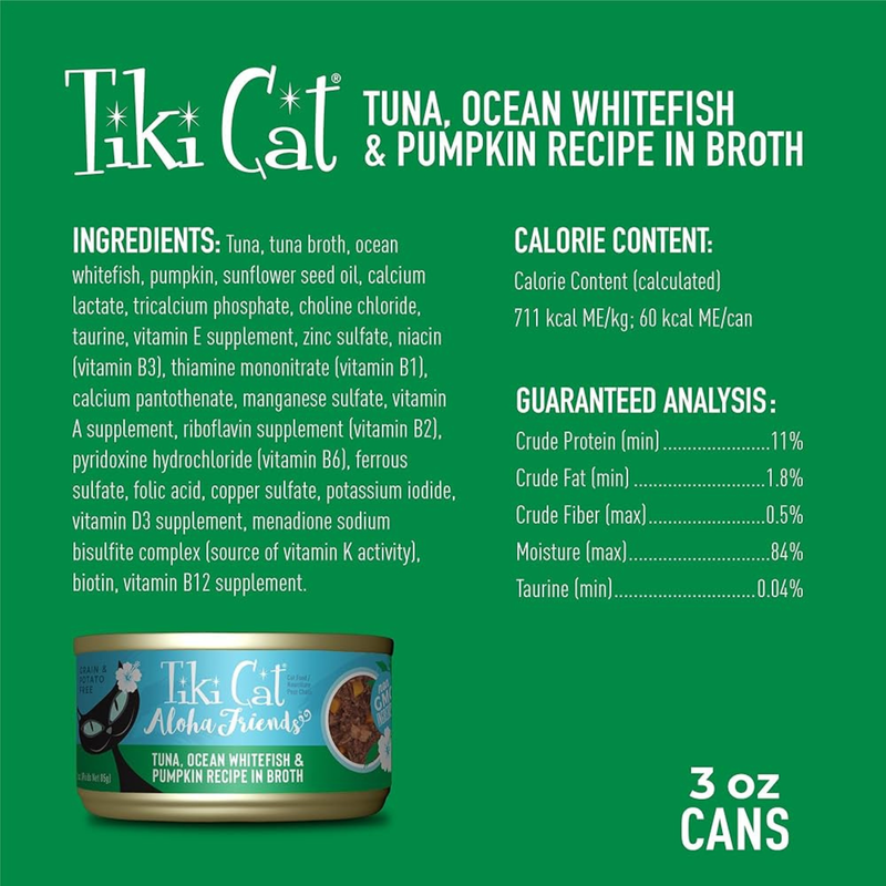 Canned Cat Food - ALOHA FRIENDS - Tuna, Ocean Whitefish & Pumpkin