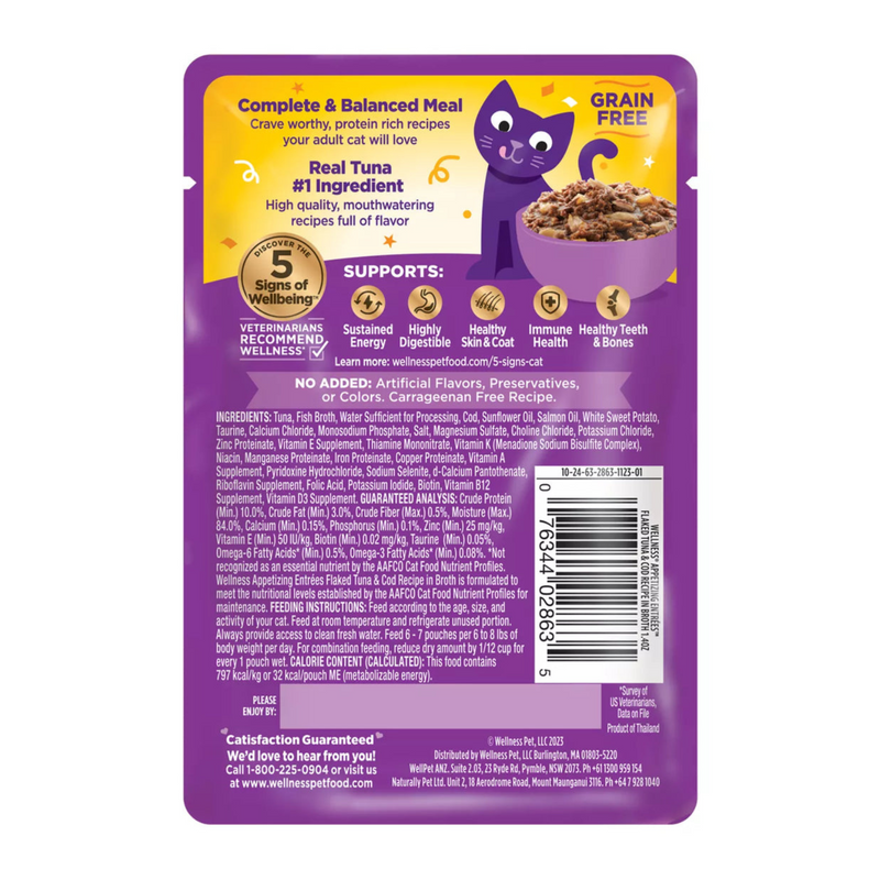 Wet Cat Food - Appetizing Entrées - Flaked Tuna & Cod Recipe in Broth - Adult