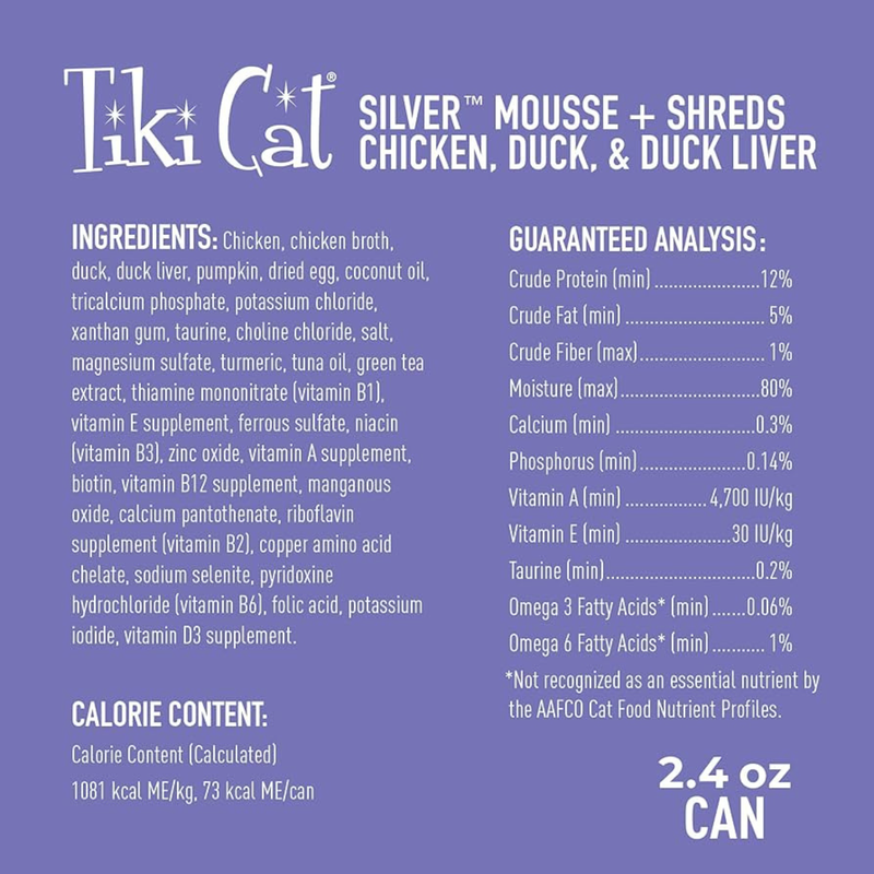 Canned Cat Food - SILVER Mousse + Shreds - Chicken, Duck & Duck Liver