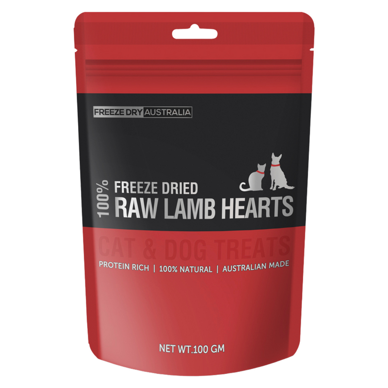 Freeze Dried Cat & Dog Treat - Raw Lamb Hearts - 100 g