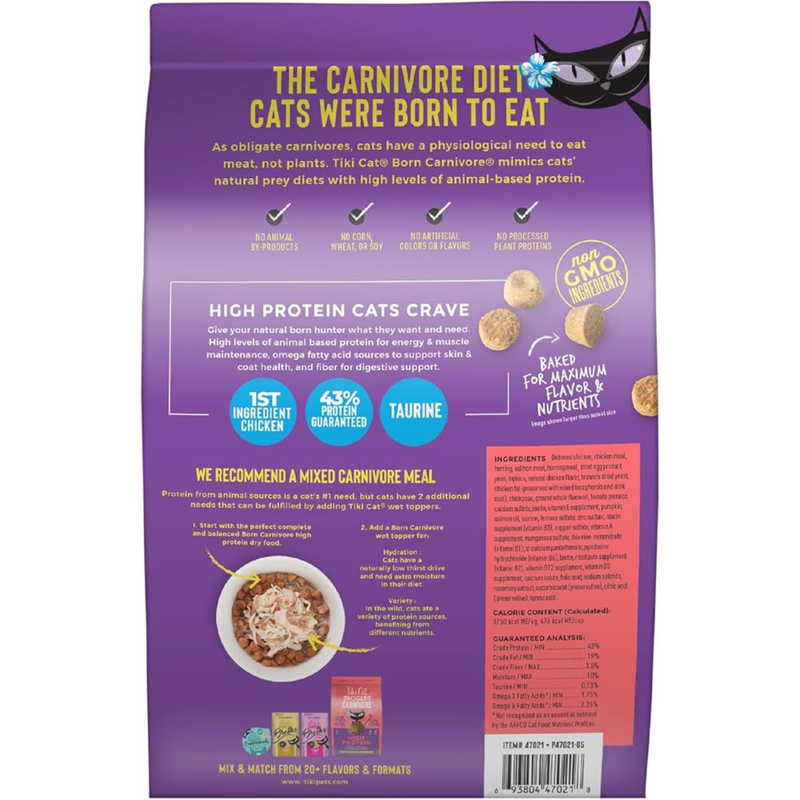 Dry Cat Food - BORN CARNIVORE - High Protein: Chicken, Herring & Salmon Recipe