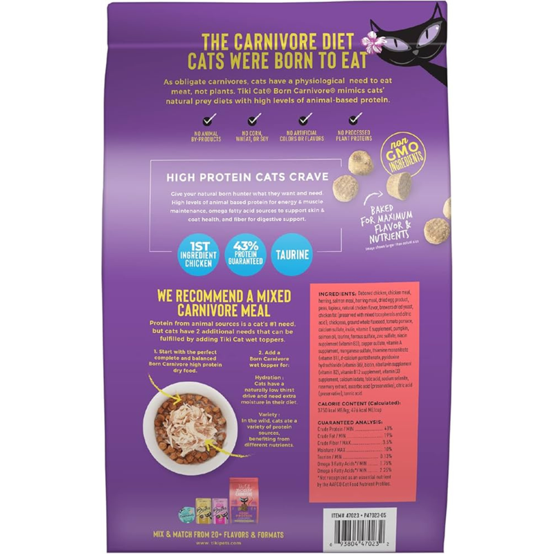 Dry Cat Food - BORN CARNIVORE - High Protein: Chicken, Herring & Salmon Recipe