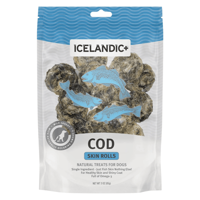 Air Dried Dog Treat - Cod Skin Rolls - 3 oz - J & J Pet Club - Icelandic+