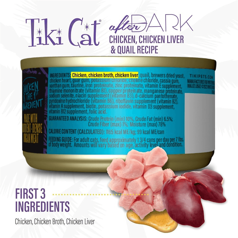 Canned Cat Food - AFTER DARK PATÉ - Chicken, Chicken Liver & Quail Recipe - 3 oz - J & J Pet Club - Tiki Cat