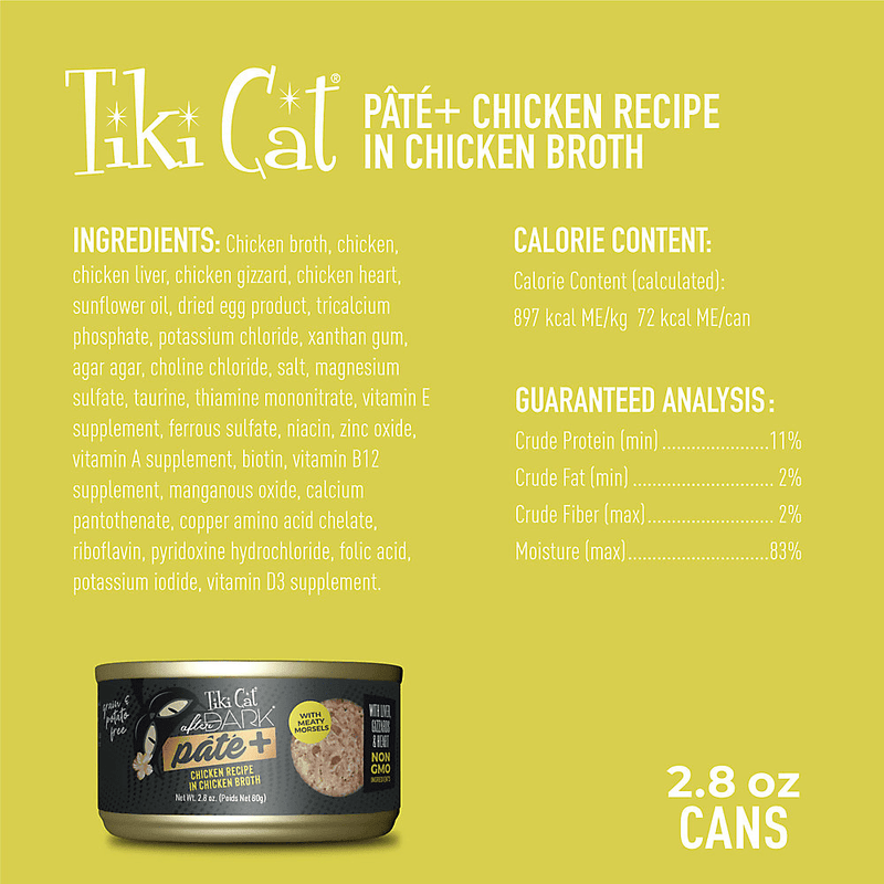Canned Cat Food - AFTER DARK PATE+, Chicken Recipe - J & J Pet Club - Tiki Cat