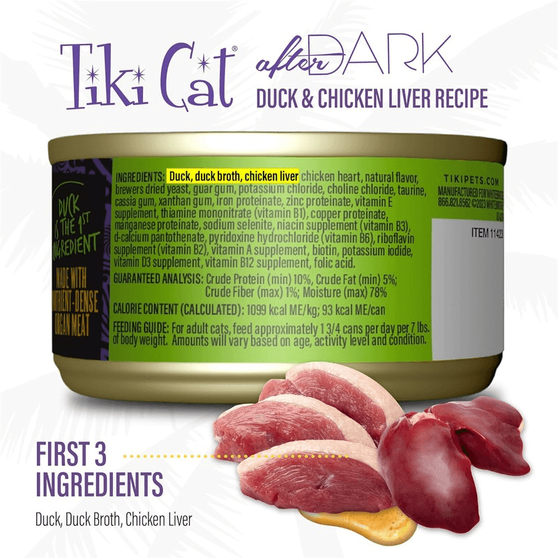 Canned Cat Food - AFTER DARK PATÉ - Duck & Chicken Liver Recipe - 3 oz - J & J Pet Club - Tiki Cat