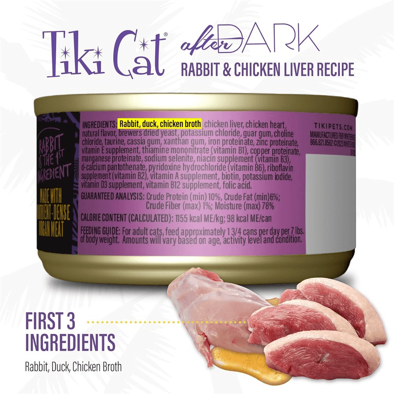 Canned Cat Food - AFTER DARK PATÉ - Rabbit & Chicken Liver Recipe - 3 oz - J & J Pet Club - Tiki Cat