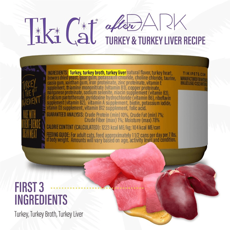 Canned Cat Food - AFTER DARK PATÉ - Turkey & Turkey Liver Recipe - 3 oz - J & J Pet Club - Tiki Cat