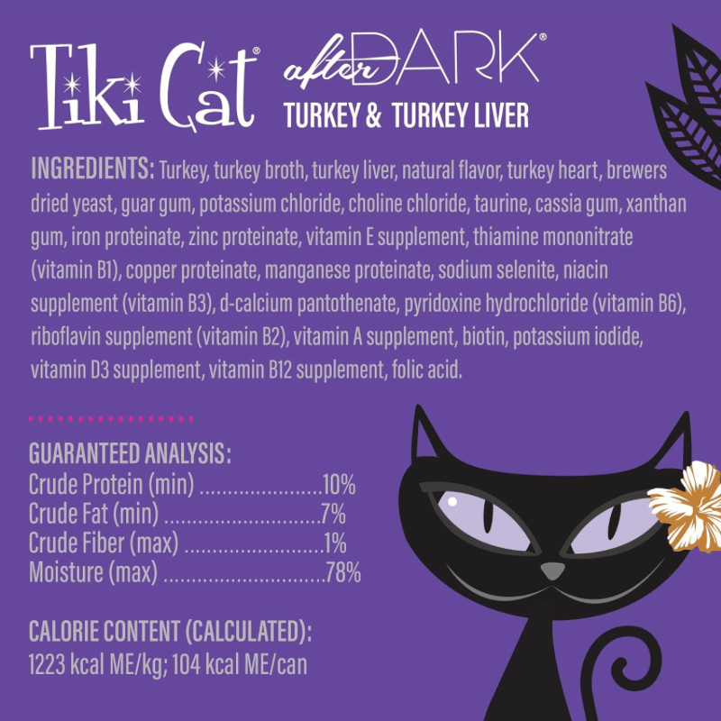 Canned Cat Food - AFTER DARK PATÉ - Turkey & Turkey Liver Recipe - 3 oz - J & J Pet Club - Tiki Cat