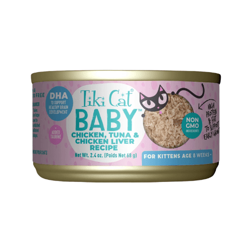 Canned Cat Food - BABY - Whole Foods Chicken, Tuna, & Chicken Liver Recipe For Kittens - 2.4 oz - J & J Pet Club - Tiki Cat