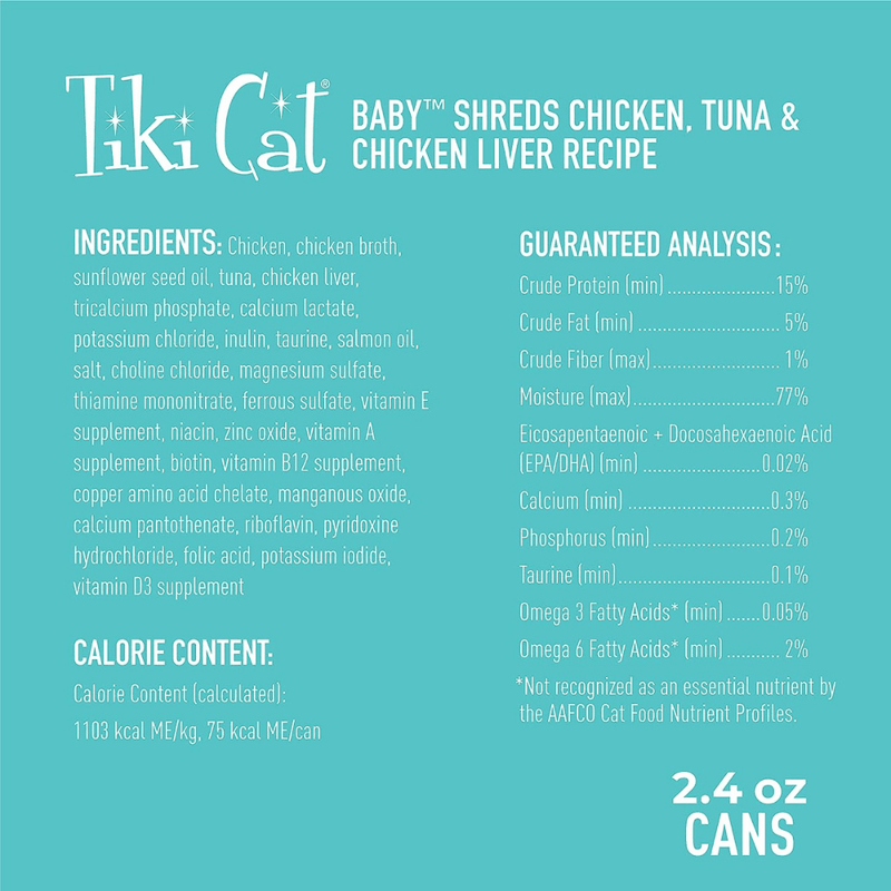 Canned Cat Food - BABY - Whole Foods Chicken, Tuna, & Chicken Liver Recipe For Kittens - 2.4 oz - J & J Pet Club