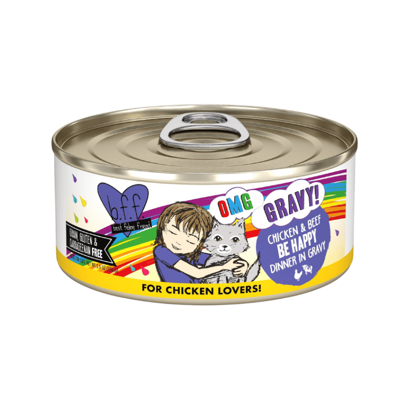 Canned Cat Food - BFF OMG - Be Happy - Chicken & Beef Dinner in Gravy - J & J Pet Club - Weruva