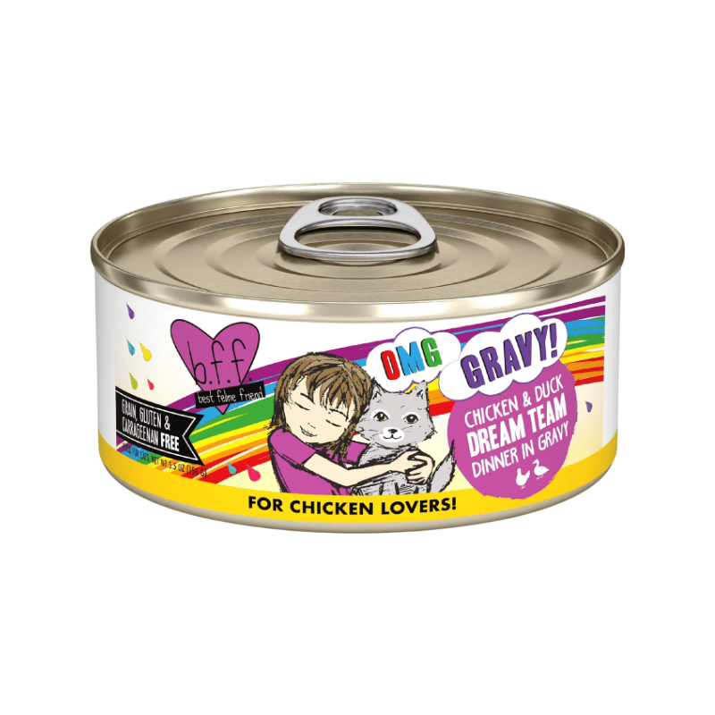 Canned Cat Food - BFF OMG - Dream Team - Chicken & Duck Dinner in Gravy - J & J Pet Club - Weruva