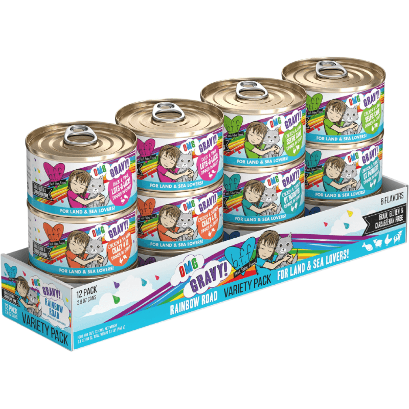 Canned Cat Food - BFF OMG GRAVY - Rainbow Road - Variety Pack - 2.8 oz can, pack of 12 - J & J Pet Club - Weruva