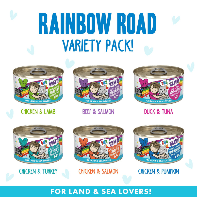 Canned Cat Food - BFF OMG GRAVY - Rainbow Road - Variety Pack - 2.8 oz can, pack of 12 - J & J Pet Club - Weruva