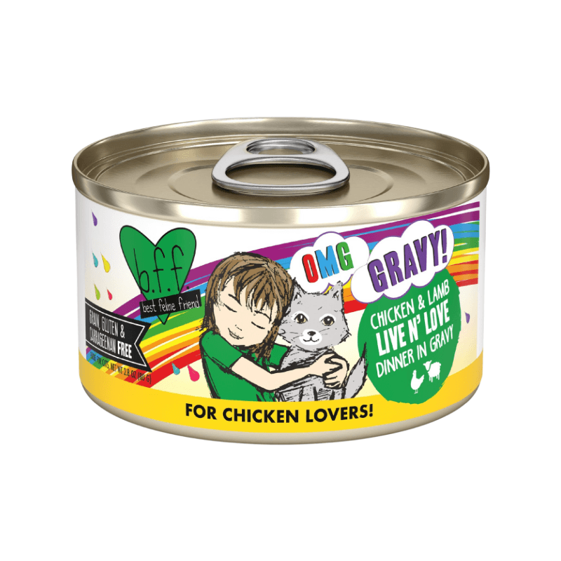Canned Cat Food - BFF OMG - Live N' Love - Chicken & Lamb Dinner in Gravy - 2.8 oz - J & J Pet Club - Weruva