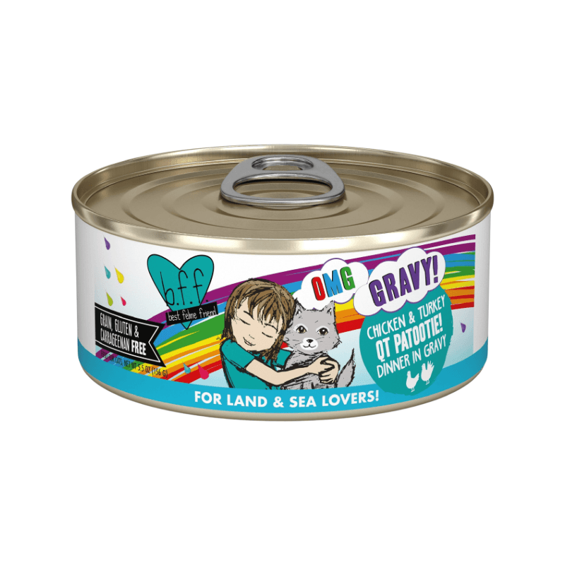 Canned Cat Food - BFF OMG - QT Patootie! - Chicken & Turkey Dinner in Gravy - J & J Pet Club - Weruva