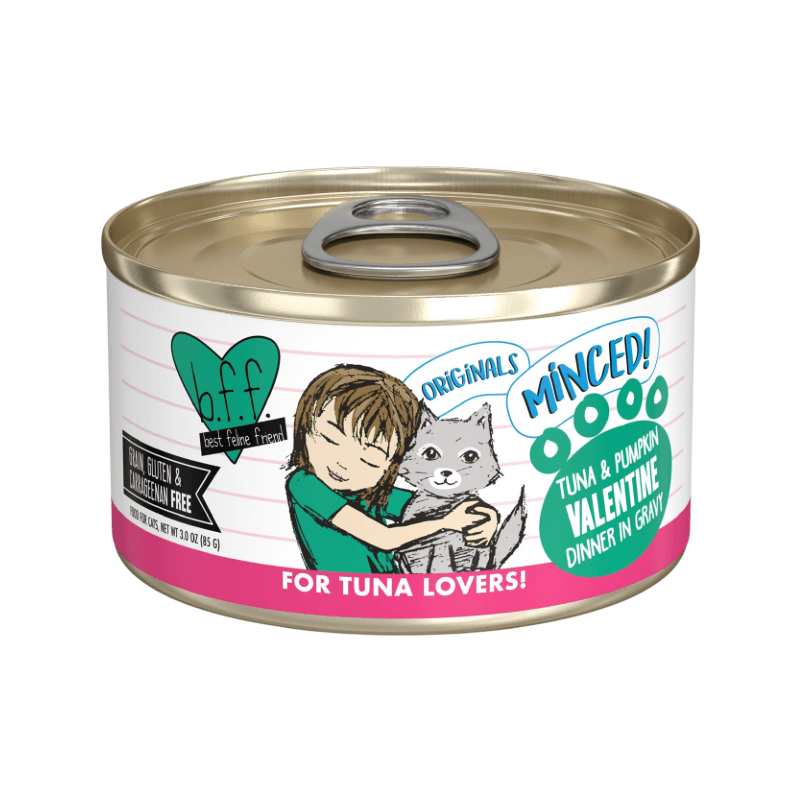 Canned Cat Food - BFF ORIGINALS Minced - Valentine - Tuna & Pumpkin Dinner in Gravy - J & J Pet Club - Weruva