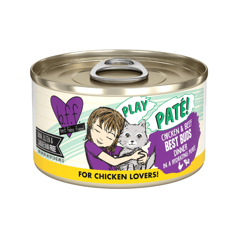 Canned Cat Food - BFF PLAY Paté - Best Buds - Chicken & Beef Dinner in a Hydrating Purée - 2.8 oz - J & J Pet Club - Weruva
