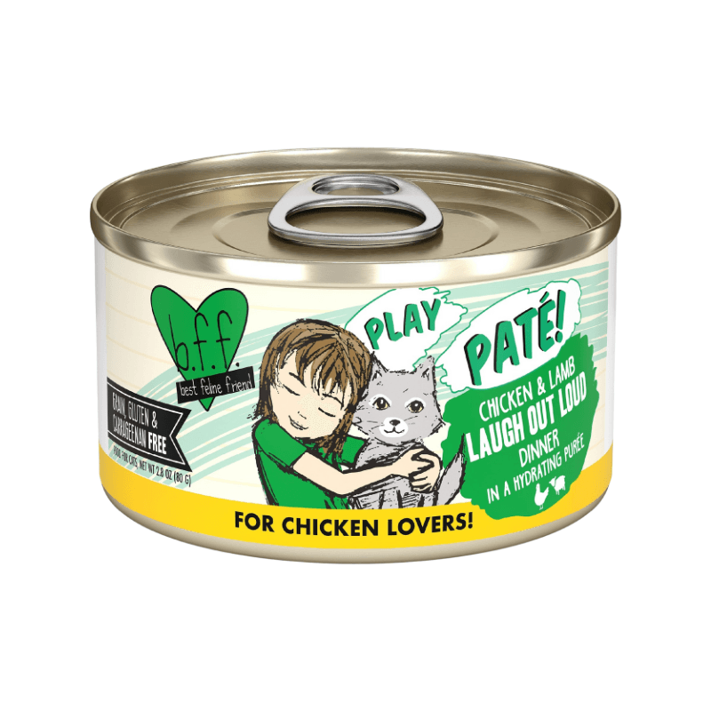 Canned Cat Food - BFF PLAY Paté - Laugh Out Loud - Chicken & Lamb Dinner in a Hydrating Purée - J & J Pet Club - Weruva