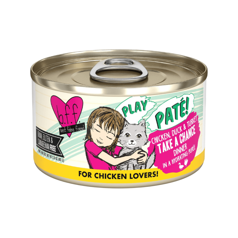 Canned Cat Food - BFF PLAY Paté - Take a Chance - Chicken, Duck & Turkey Dinner in a Hydrating Purée - J & J Pet Club - Weruva