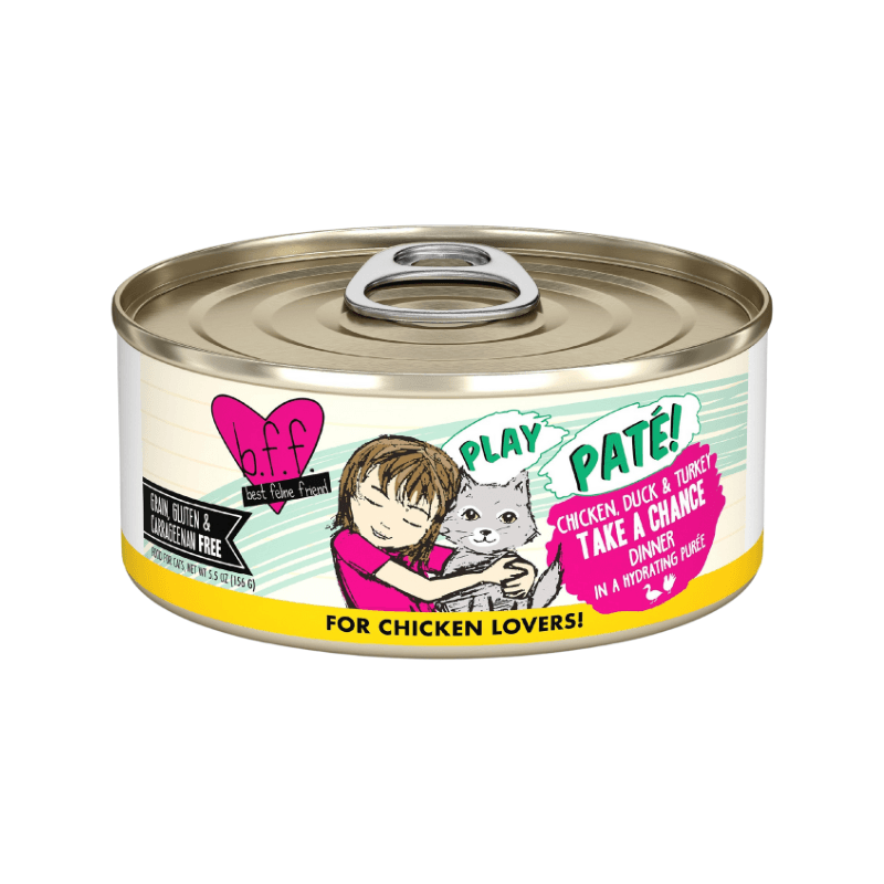 Canned Cat Food - BFF PLAY Paté - Take a Chance - Chicken, Duck & Turkey Dinner in a Hydrating Purée - J & J Pet Club - Weruva
