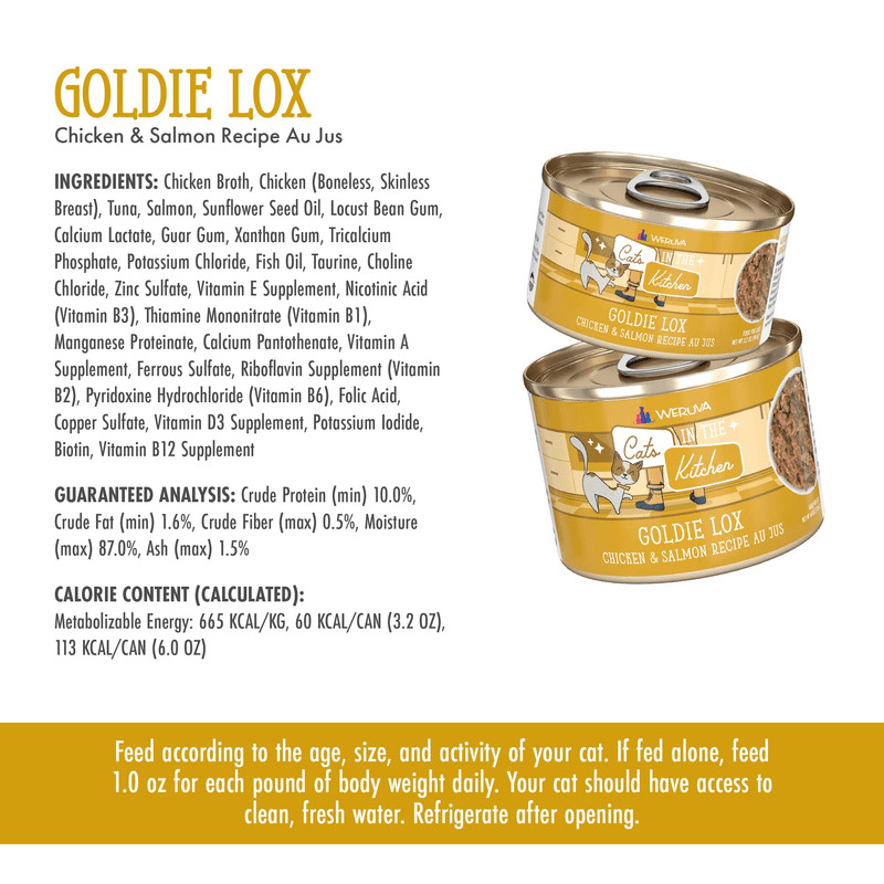 Canned Cat Food - Cats in the Kitchen - GOLDIE LOX - Chicken & Salmon Recipe Au Jus - J & J Pet Club - Weruva