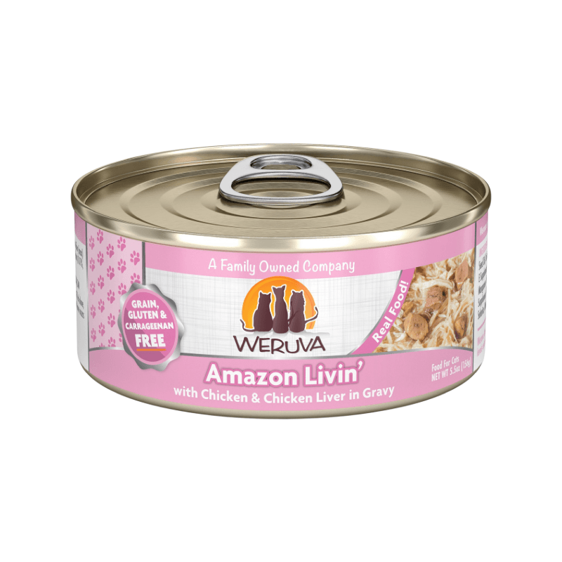 Canned Cat Food - CLASSIC - Amazon Livin' - with Chicken & Chicken Liver in Gravy - J & J Pet Club - Weruva
