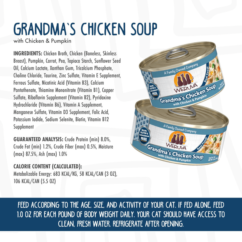 Canned Cat Food - CLASSIC - Grandma’s Chicken Soup - with Chicken & Pumpkin - J & J Pet Club - Weruva