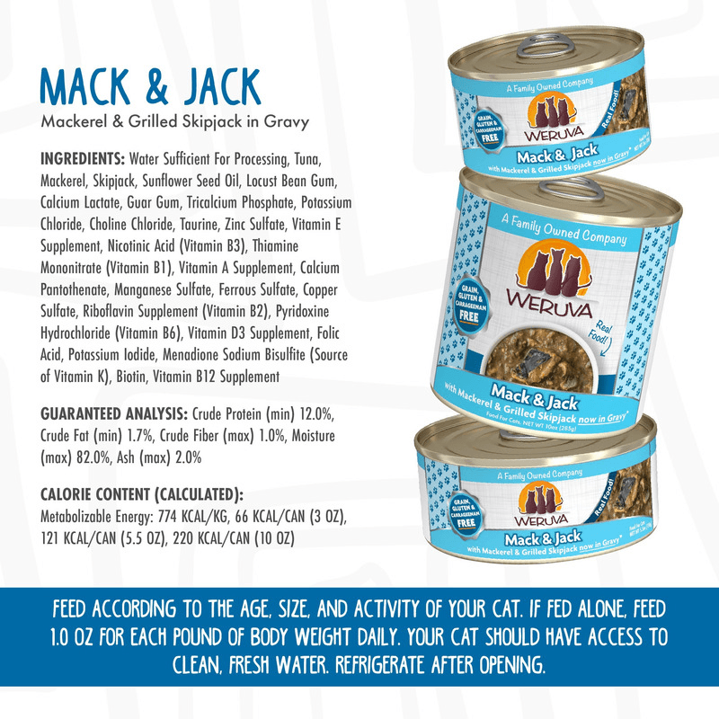 Canned Cat Food - CLASSIC - Mack & Jack - with Mackerel & Grilled Skipjack in Gravy - J & J Pet Club - Weruva