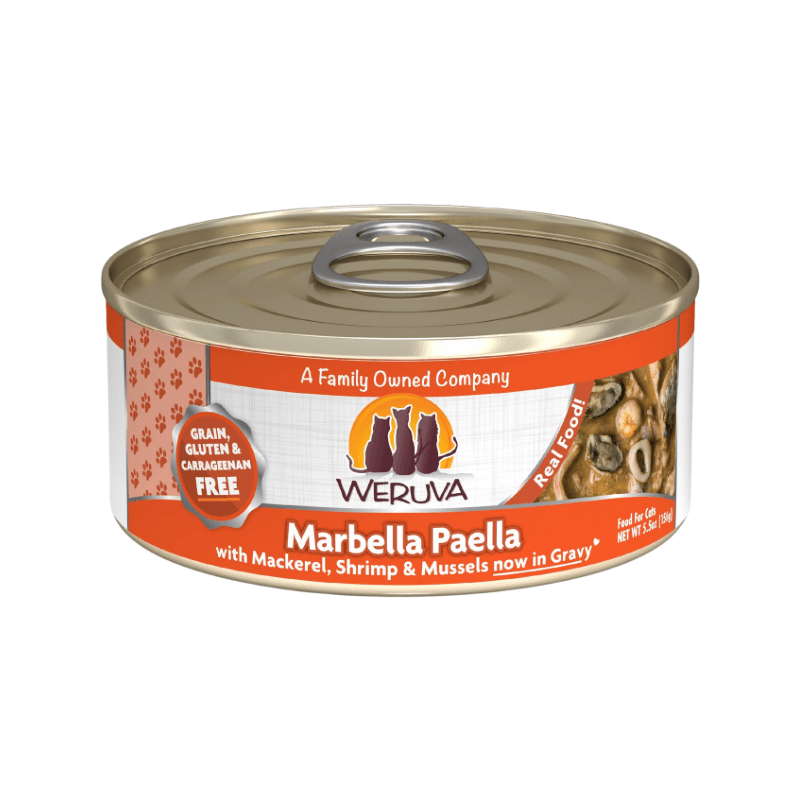 Canned Cat Food - CLASSIC - Marbella Paella - with Mackerel, Shrimp & Mussels in Gravy - J & J Pet Club - Weruva