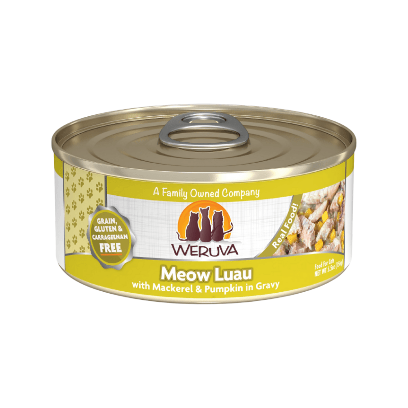 Canned Cat Food - CLASSIC - Meow Luau - with Mackerel & Pumpkin in Gravy - J & J Pet Club - Weruva