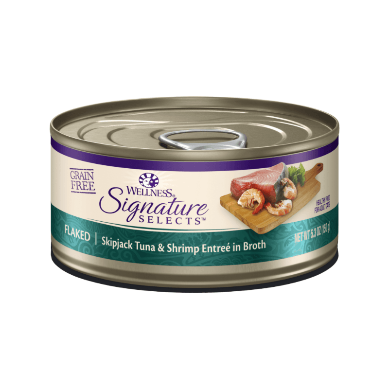 Canned Cat Food - CORE Signature Selects - Flaked Skipjack Tuna & Shrimp Entreé in Broth - J & J Pet Club - Wellness