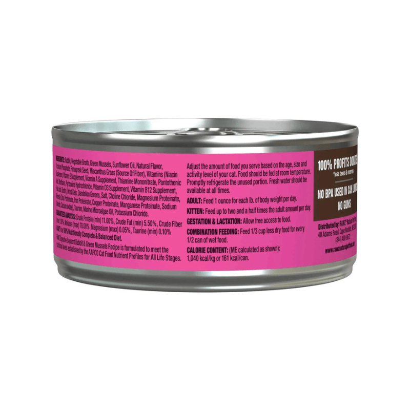 Canned Cat Food - Digestive Support - Rabbit & Green Mussels Recipe Pâté - 5.5 oz - J & J Pet Club - Rawz