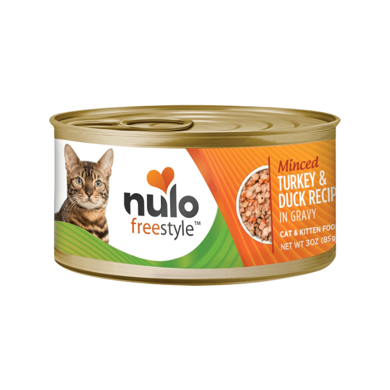 Canned Cat Food - FREESTYLE - Minced Turkey & Duck Recipe in Gravy - 3 oz - J & J Pet Club - Nulo