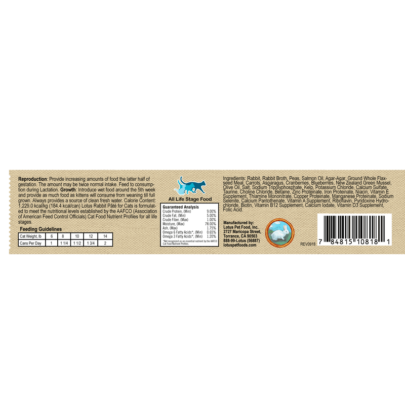 Canned Cat Food - Grain Free Rabbit Pate - 5.3 oz - J & J Pet Club - Lotus