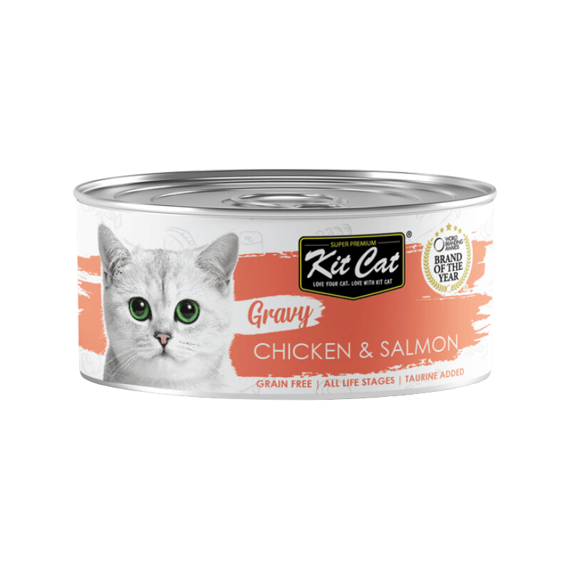 Canned Cat Food - Gravy - Chicken & Salmon - 70 g - J & J Pet Club - Kit Cat
