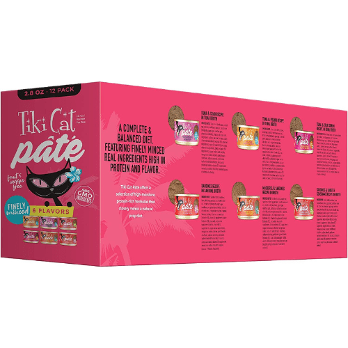 Canned Cat Food - GRILL PATE - Variety Pack - 2.8 oz can, case of 12 - J & J Pet Club - Tiki Cat