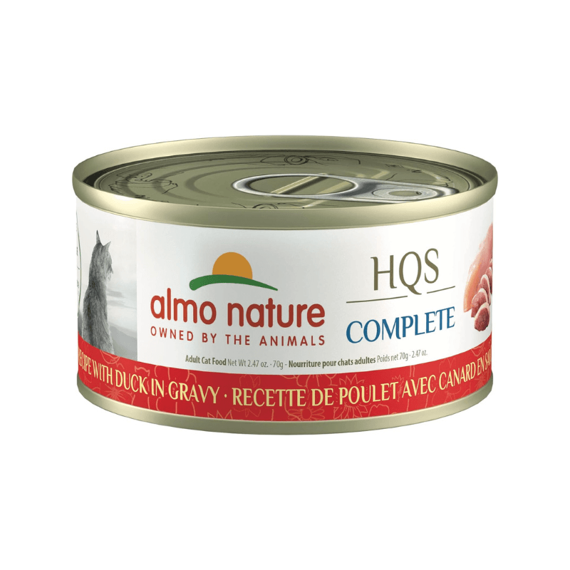 Canned Cat Food - HQS COMPLETE - Chicken Recipe with Duck in Gravy - Adult - 2.47 oz - J & J Pet Club - Almo Nature