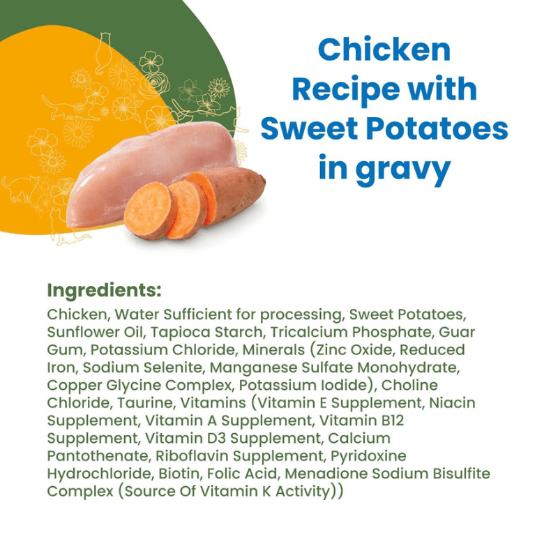 Canned Cat Food - HQS COMPLETE - Chicken Recipe with Sweet Potato in Gravy - Adult - 2.47 oz - J & J Pet Club - Almo Nature
