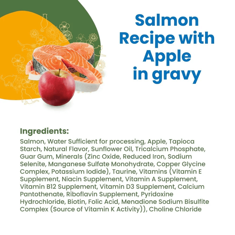 Canned Cat Food - HQS COMPLETE - Salmon Recipe with Apple in Gravy - Adult - 2.47 oz - J & J Pet Club - Almo Nature