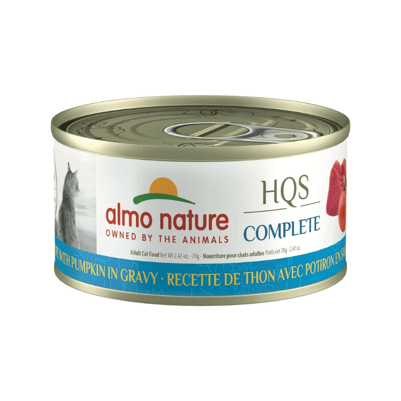 Canned Cat Food - HQS COMPLETE - Tuna Recipe with Pumpkin in Gravy - Adult - J & J Pet Club - Almo Nature