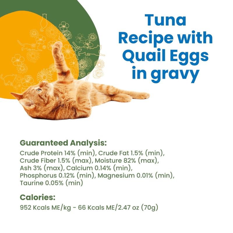 Canned Cat Food - HQS COMPLETE - Tuna Recipe with Quail Eggs in Gravy - Adult - 2.47 oz - J & J Pet Club - Almo Nature