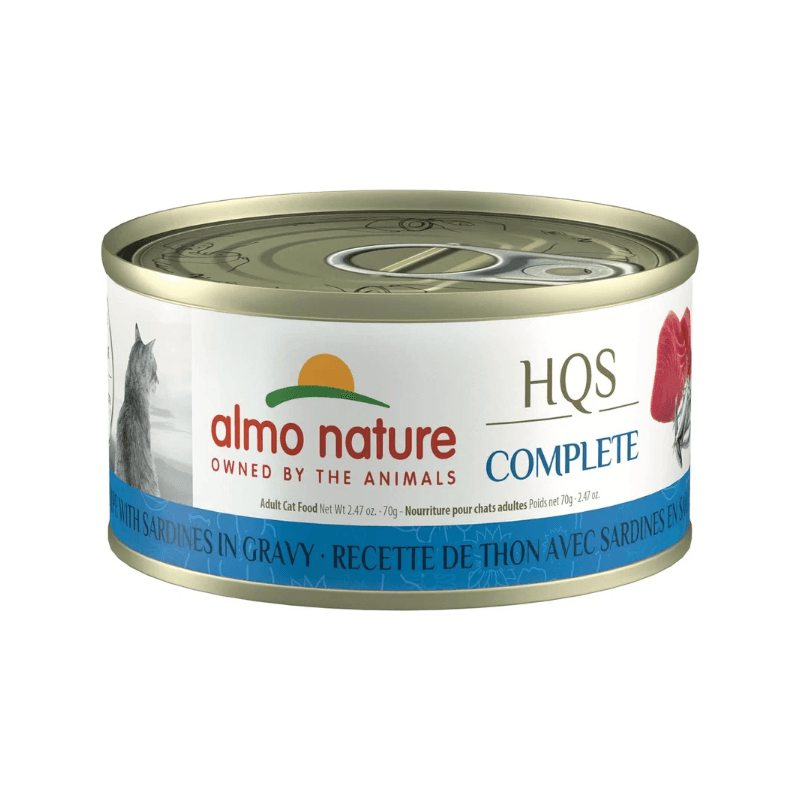 Canned Cat Food - HQS COMPLETE - Tuna Recipe with Sardines in Gravy - Adult - 2.47 oz - J & J Pet Club - Almo Nature