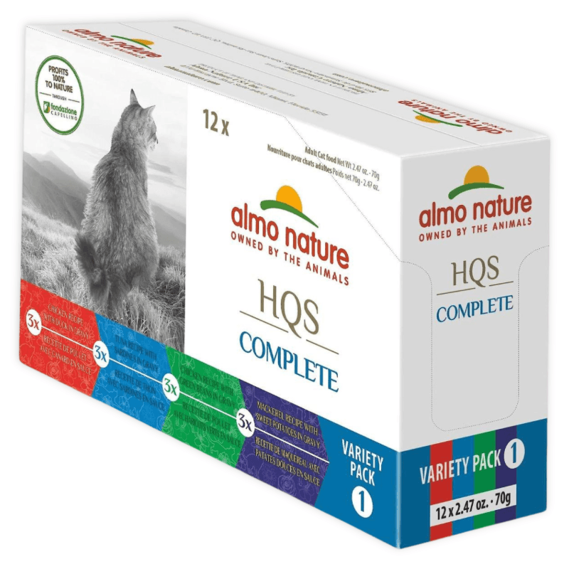 Canned Cat Food - HQS COMPLETE - Variety Pack 1 - Adult - 2.47 oz can, pack of 12 - J & J Pet Club - Almo Nature