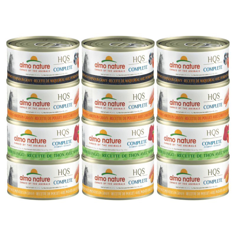 Canned Cat Food - HQS COMPLETE - Variety Pack 2 - Adult - 2.47 oz can, pack of 12 - J & J Pet Club - Almo Nature