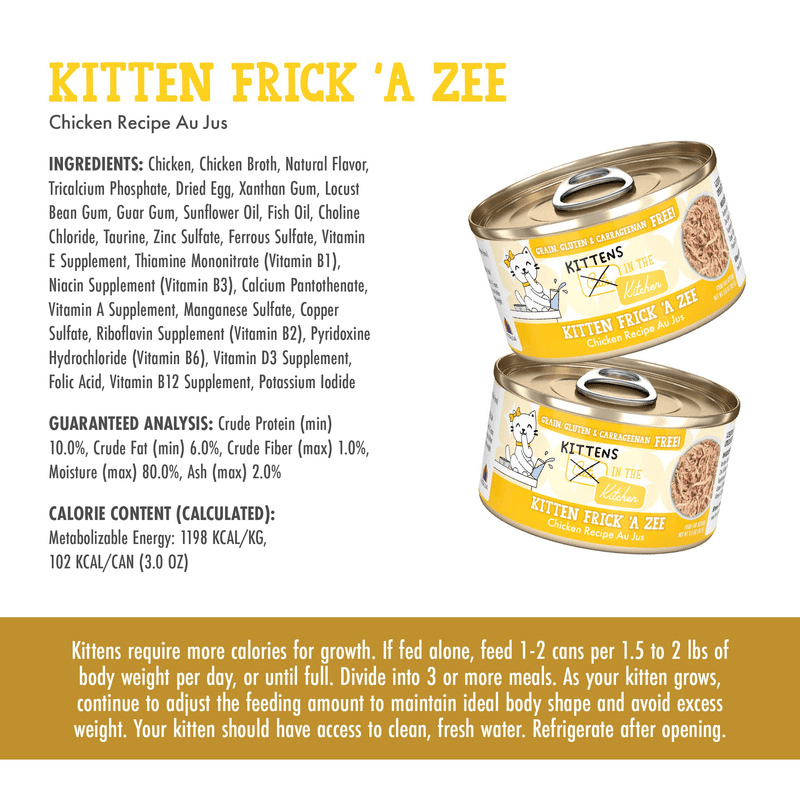 Canned Cat Food - KITTENS in the Kitchen - Kitten Frick 'A Zee - Chicken Recipe Au Jus - 3 oz - J & J Pet Club - Weruva