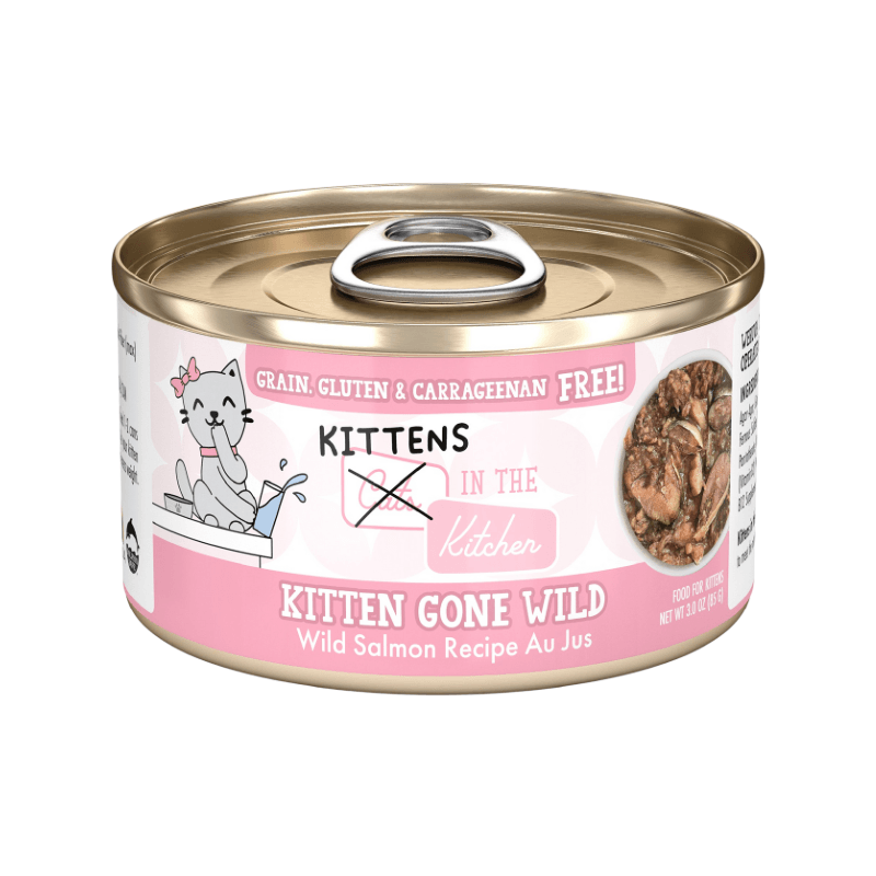 Canned Cat Food - KITTENS in the Kitchen - Kitten Gone Wild Wild - Salmon Recipe Au Jus - 3 oz - J & J Pet Club - Weruva