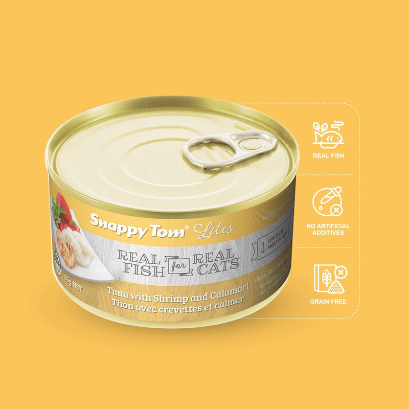 Canned Cat Food - Lites - Tuna with Shrimp and Calamari - 85 g - J & J Pet Club - Snappy Tom